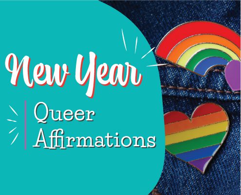 January 2022 Blog feature image with the title "New Year: Queer Affirmations"